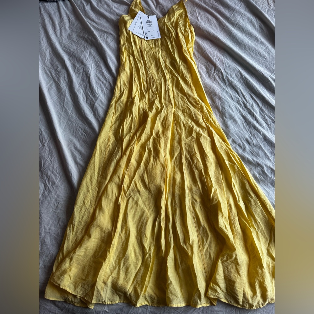 Selected Femme Yellow Linen-Look Sundress Summer Maxi Dress Adjustable Strap 34 - Picture 2 of 12